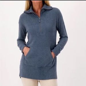 Barefoot‎ Dreams Cozylite High Rib Half Zip Tunic with Kangroo Pouch Size XS